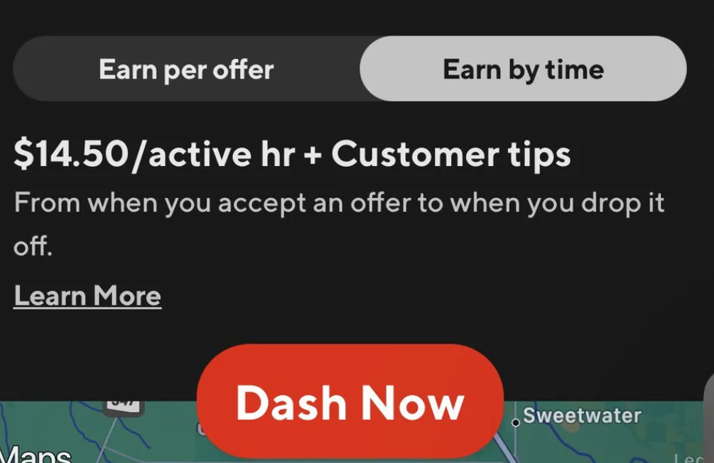 doordash earn by time or offer